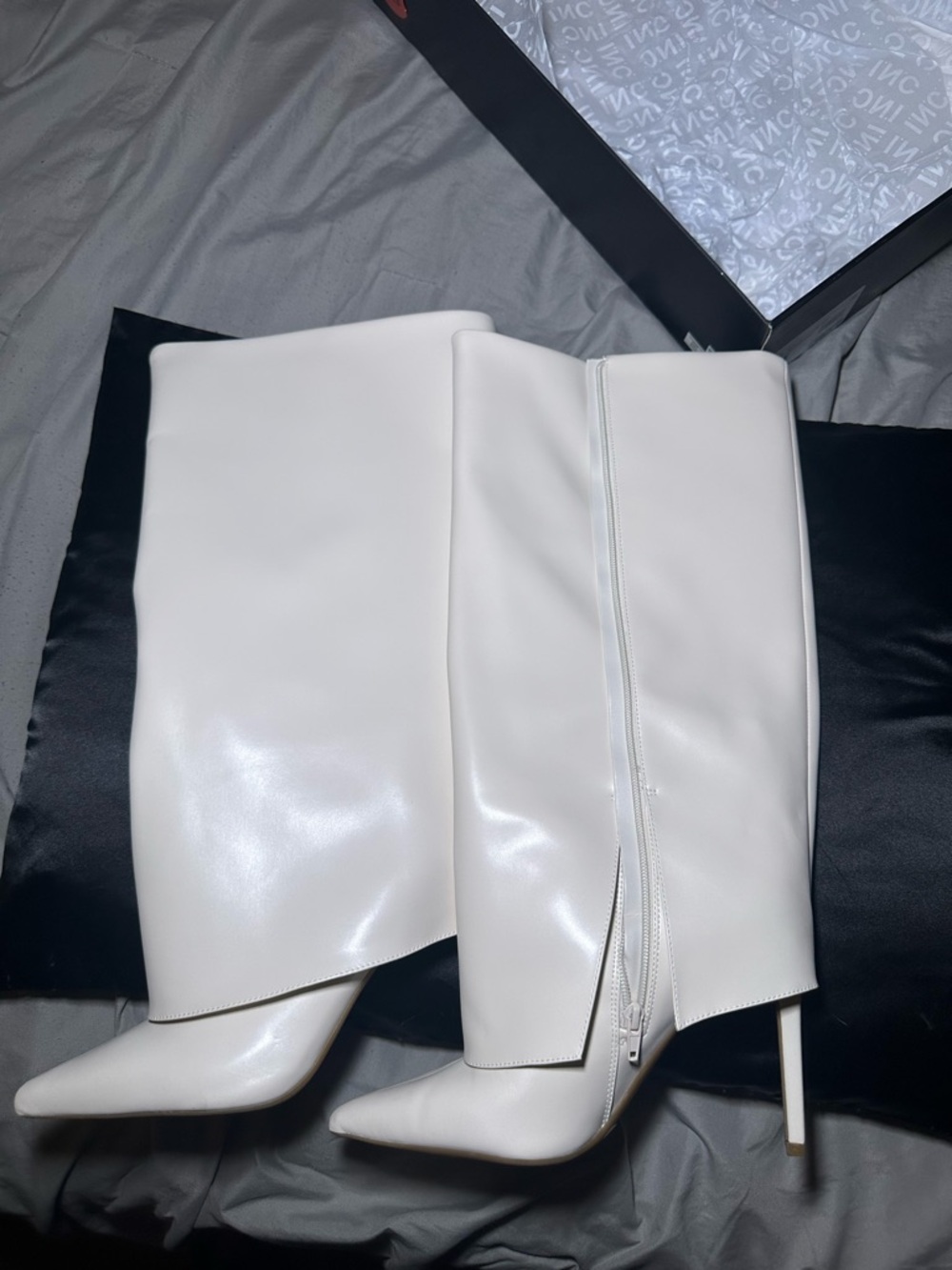 INC International Concepts White Pointed Stiletto Knee Boots